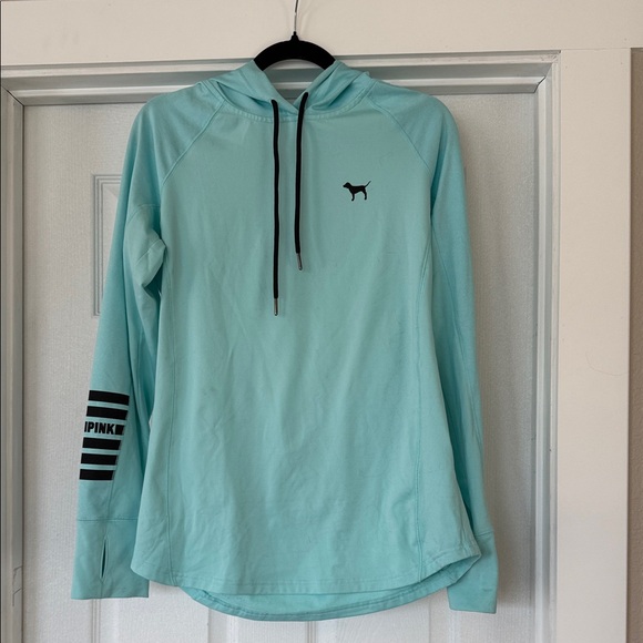 PINK Victoria's Secret Tops - PINK Victoria's Secret Light Blue Hoodie with Black Accents